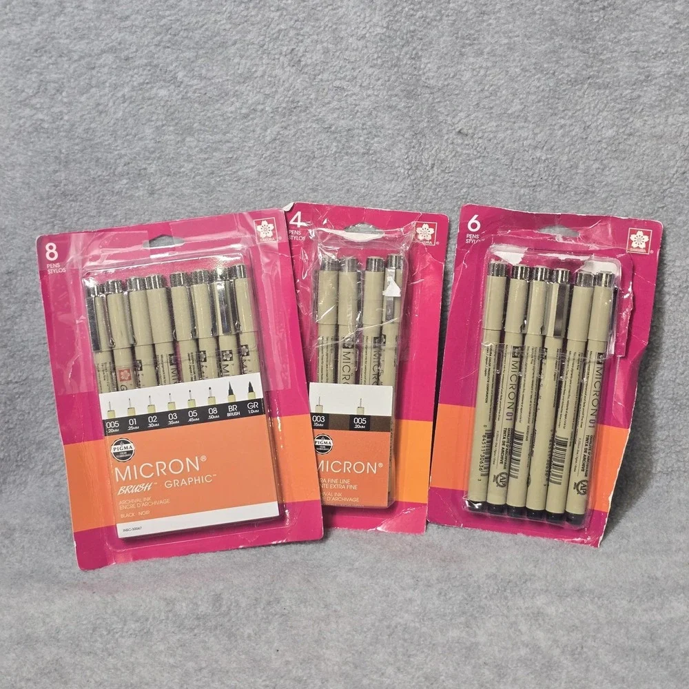 Sakura Pigma Micron Black Fineliner Pen Lot 3 Sets 8 6 4 Japan Archival